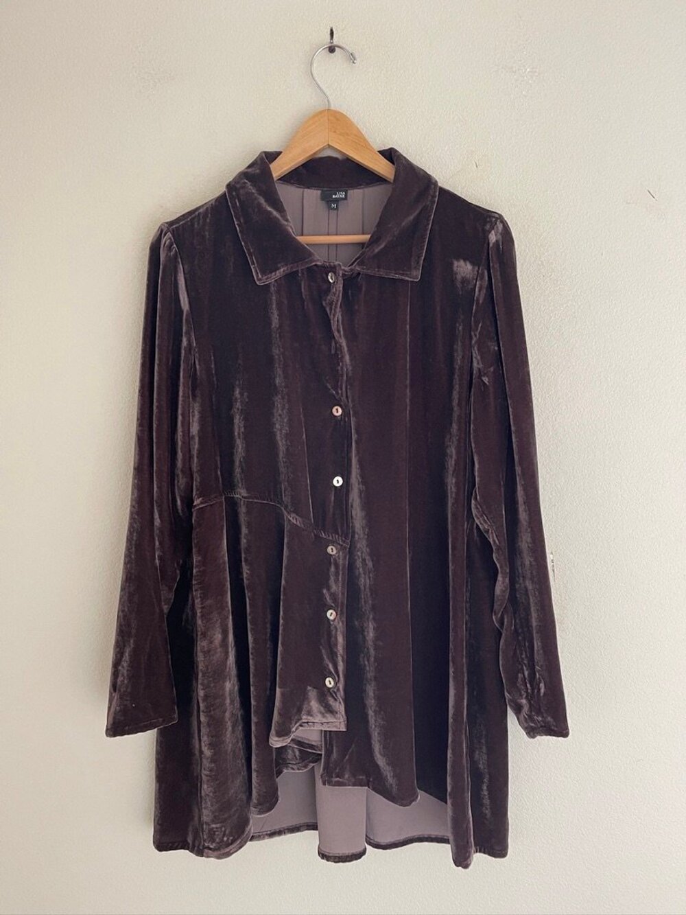 LISA BAYNE Lush Chocolate Brown Velvet Tunic; Hi/Low Hem; Size Medium; NWOT!